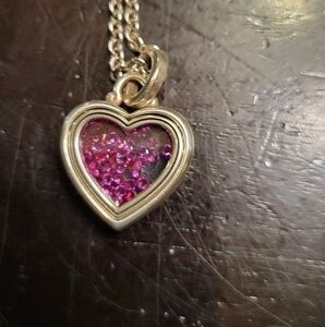 Brighton Silver Heart Necklace with Pink Sparkle